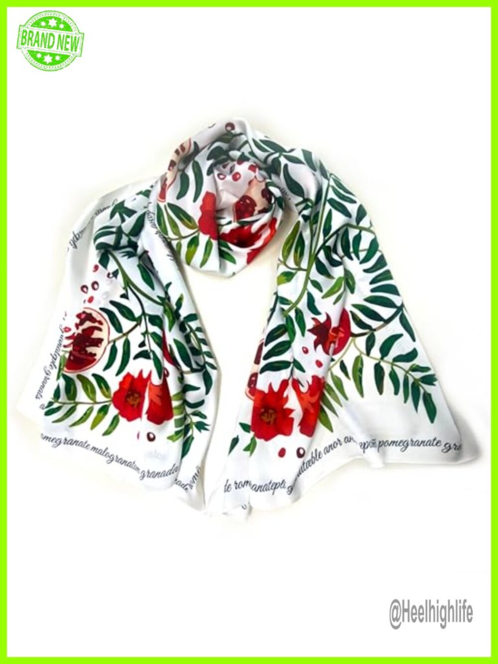 100% Silk Satin Scarf Pomegranate Floral Garden Wrap Shawl Women